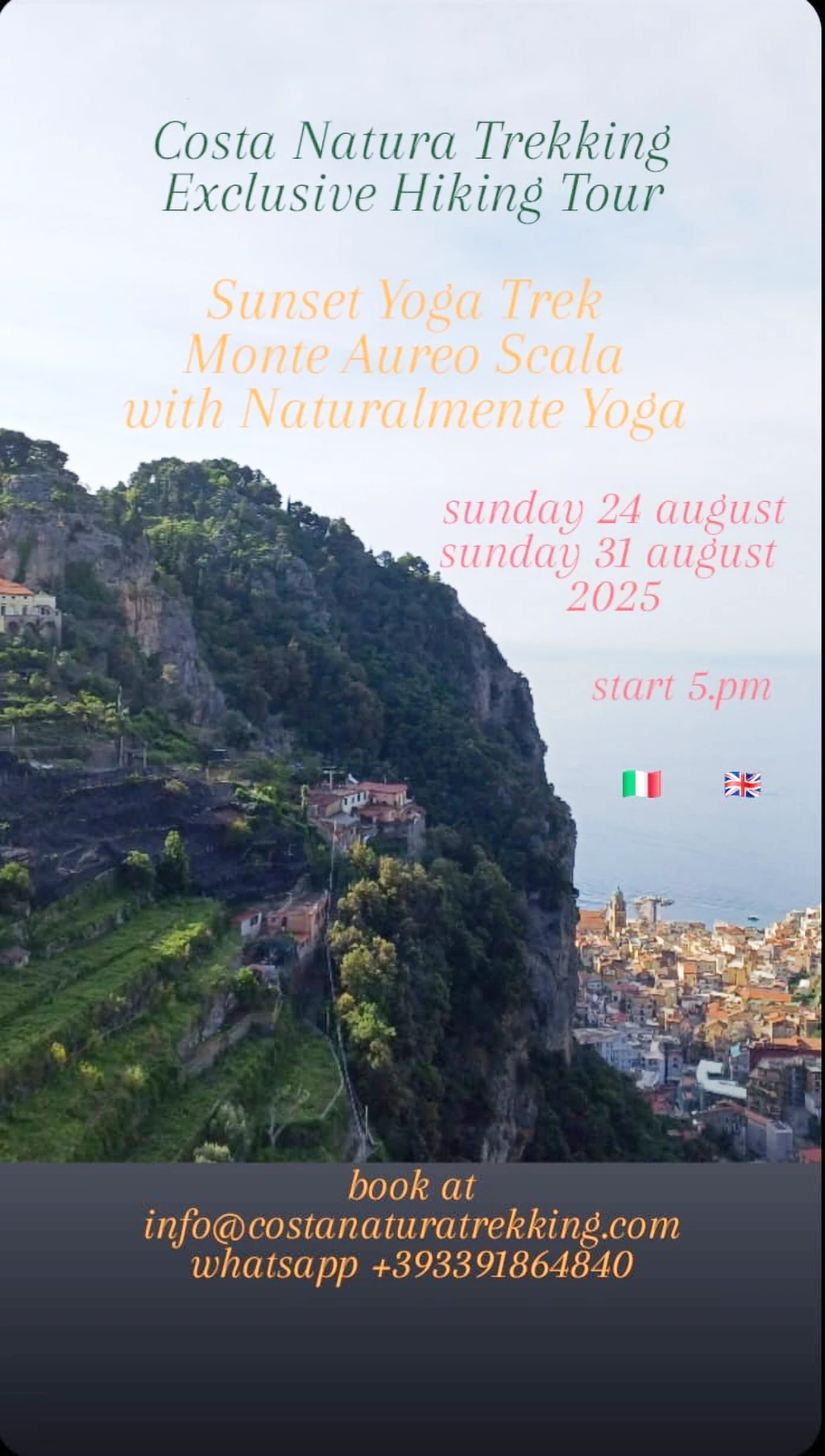exclusive sunset yoga costanatura trekking costa amalfi